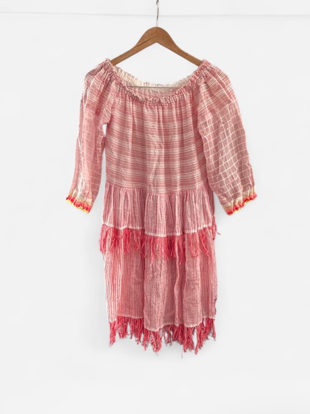 Lemlem dress liya Kebede size M boho cottage Pink Striped fringe romantic